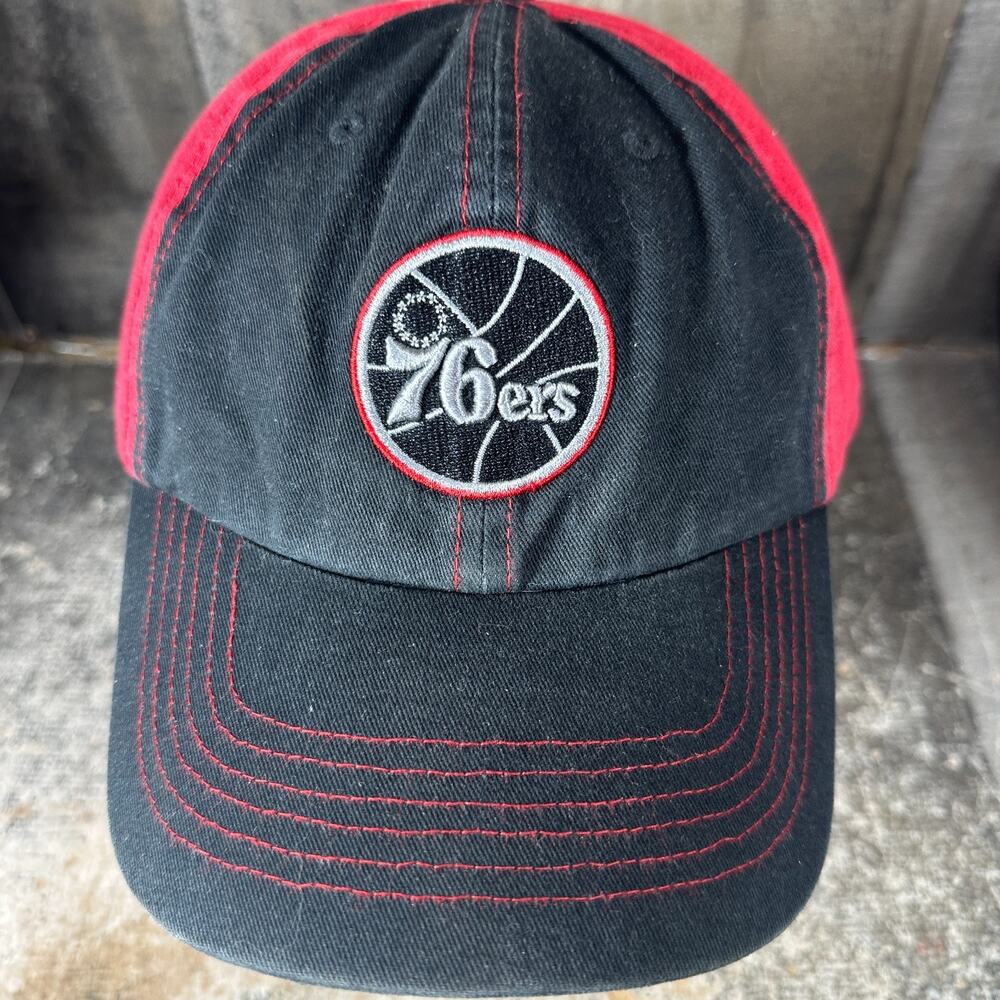 ‘47 Philadelphia 76ers Black Red Strapback Hat Adjustable